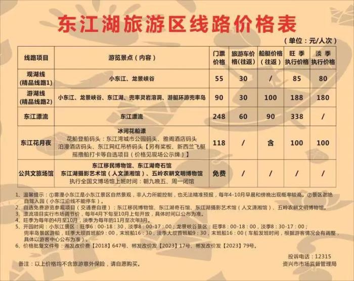 东江湖景区门票价格表2024 东江湖景区门票价格表2024